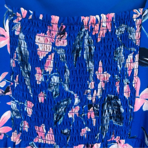 Eliza J Blue Pink Floral Tiered Maxi Dress 6 Smocked Back Spring Summer - Picture 5 of 9